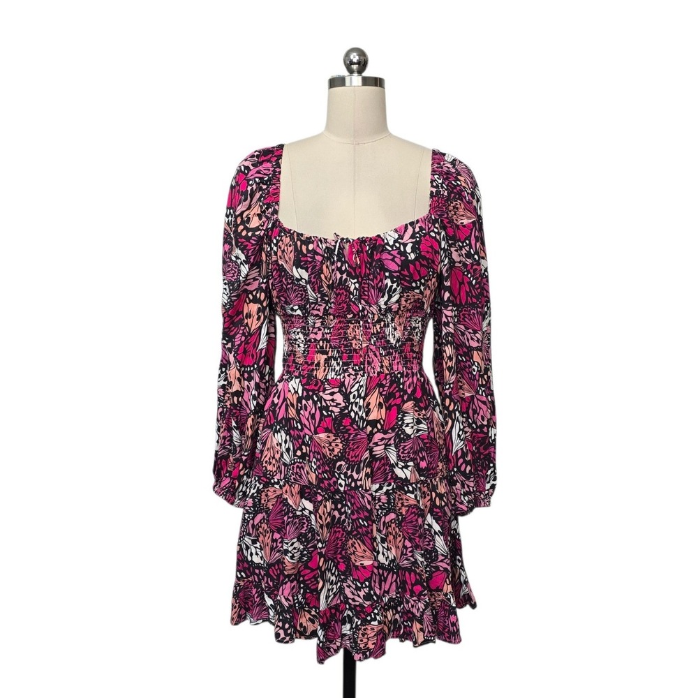 L*Space Cassidy Butterfly Wing Smocked Mini Dress Pink Orange Size Medium NWT